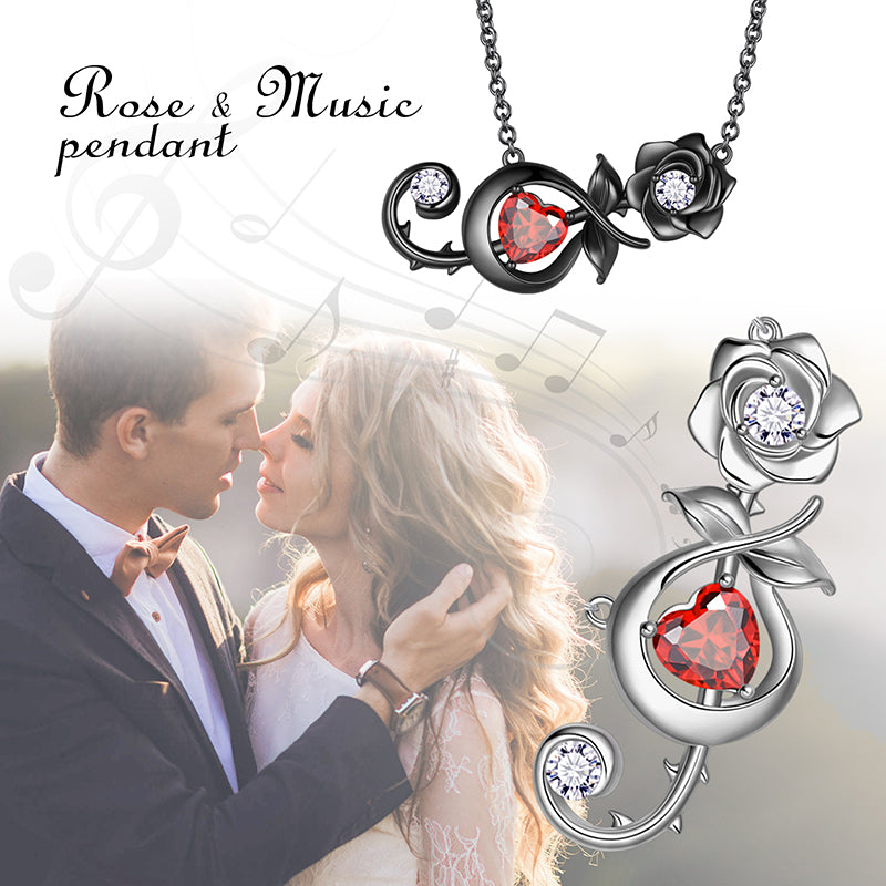 Tokyo Mart Rose Heart Necklace Women Girls Jewelry 3D Rose Flower Pendant Musical Note Necklace Birthday Valentine's Day Gifts