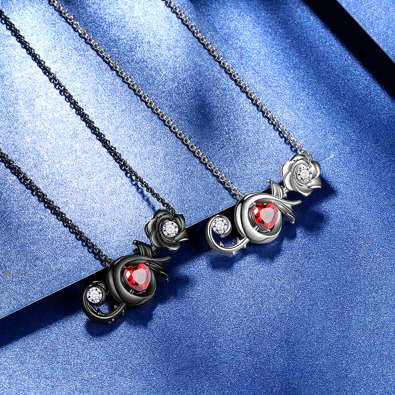 Tokyo Mart Rose Heart Necklace Women Girls Jewelry 3D Rose Flower Pendant Musical Note Necklace Birthday Valentine's Day Gifts