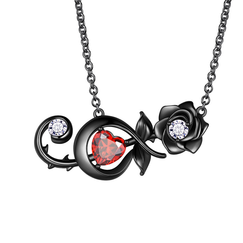 Tokyo Mart Rose Heart Necklace Women Girls Jewelry 3D Rose Flower Pendant Musical Note Necklace Birthday Valentine's Day Gifts