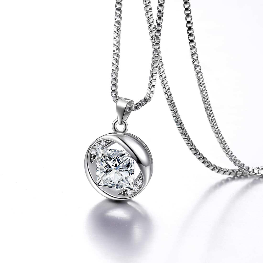 Tokyo Mart Round Birthstone April Diamond Necklace Pendant Women Girls Jewelry Birthday Gift