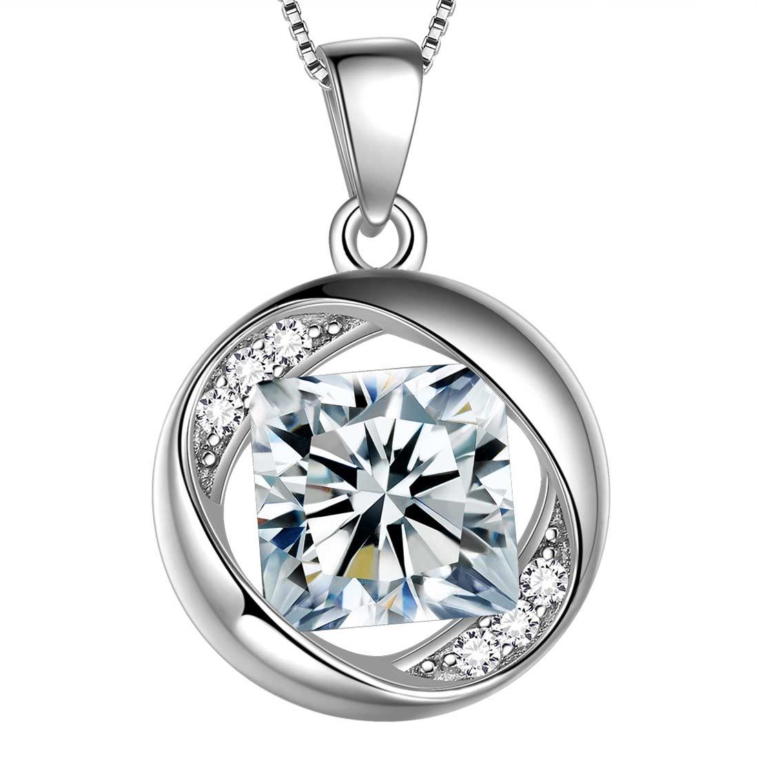 Tokyo Mart Round Birthstone April Diamond Necklace Pendant Women Girls Jewelry Birthday Gift