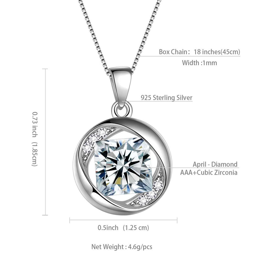Tokyo Mart Round Birthstone April Diamond Necklace Pendant Women Girls Jewelry Birthday Gift
