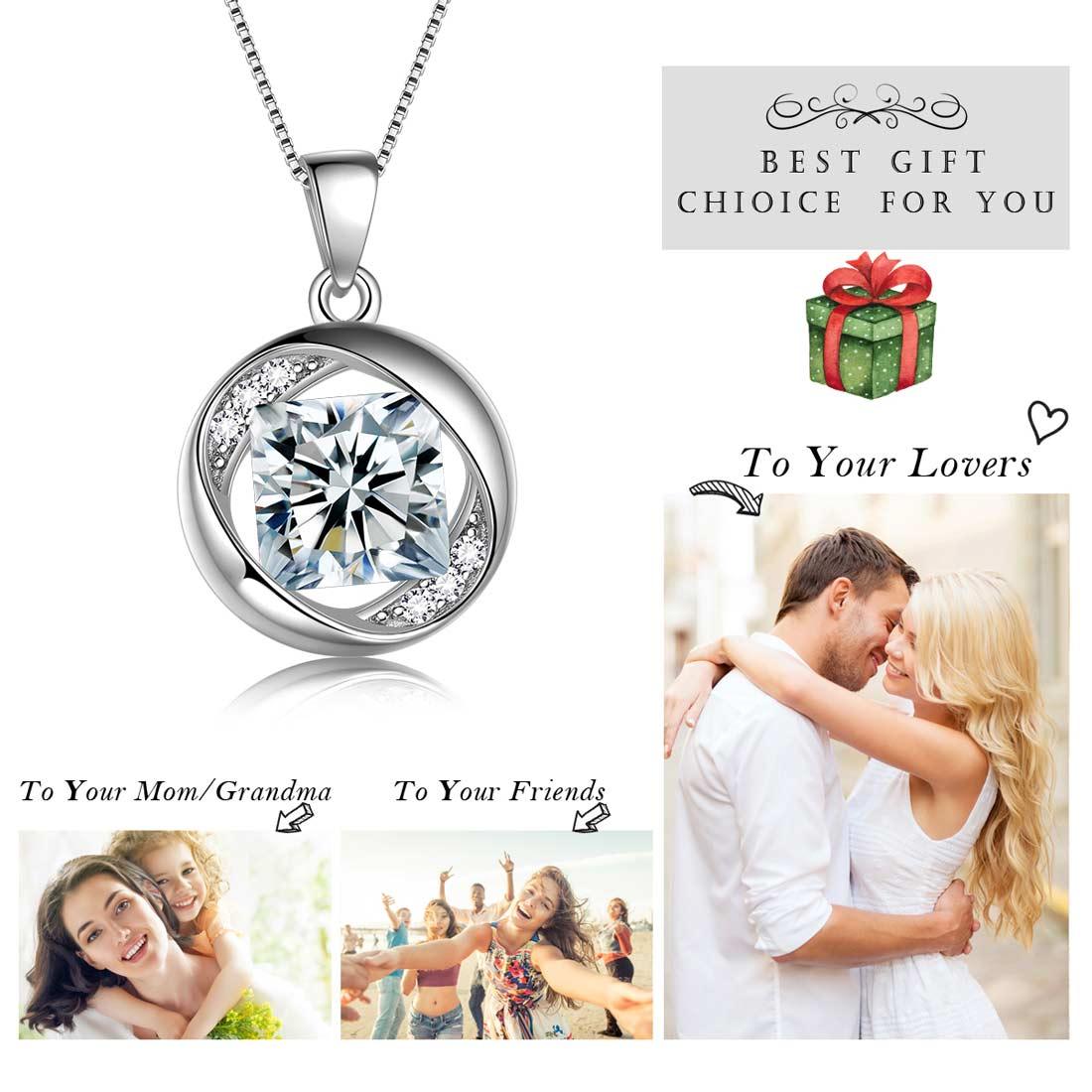 Tokyo Mart Round Birthstone April Diamond Necklace Pendant Women Girls Jewelry Birthday Gift