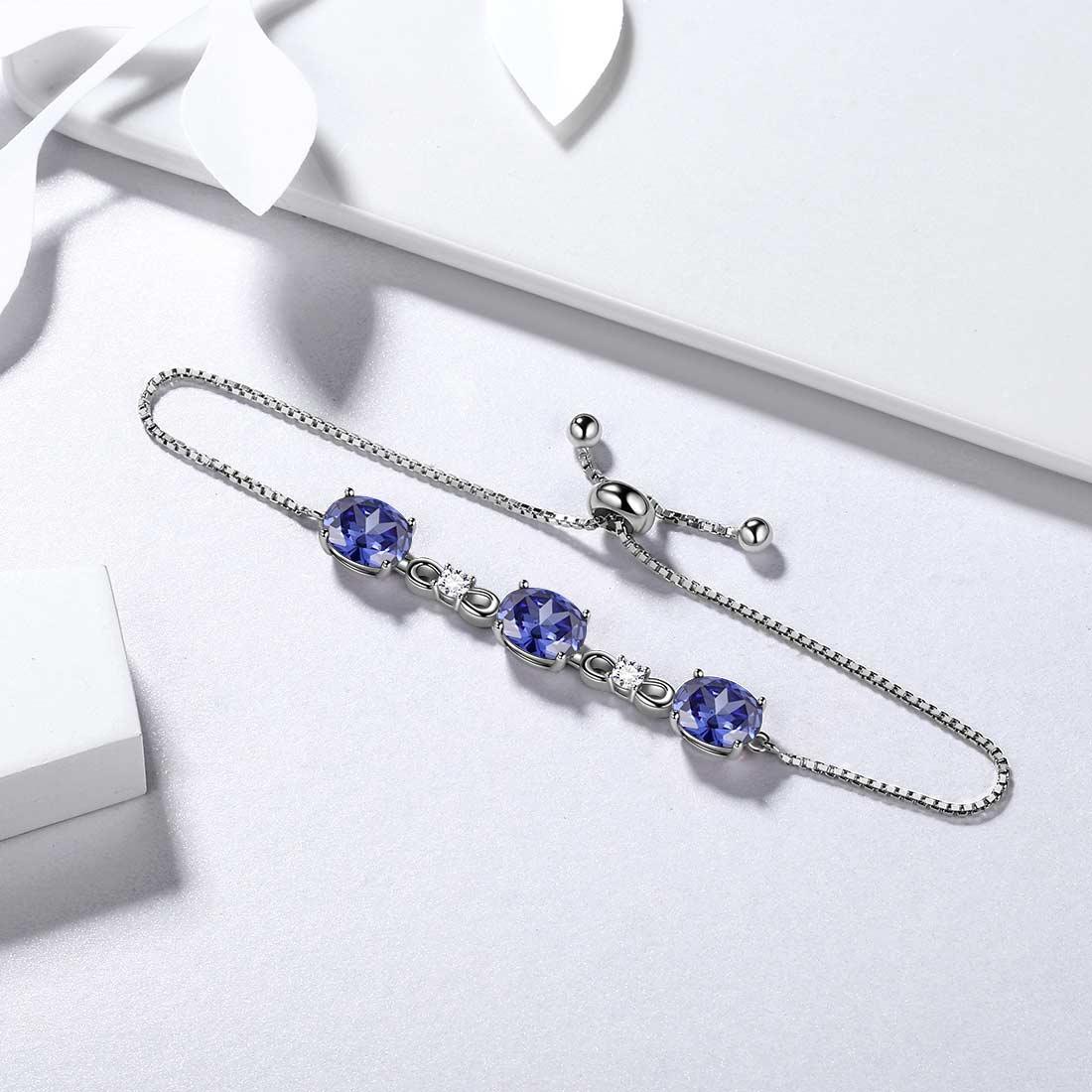 Tokyo Mart Round Birthstone December Tanzanite Bracelet Women Girls Jewelry Birthday Gift Sterling Silver
