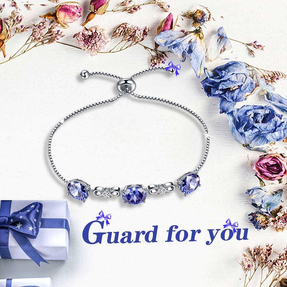 Tokyo Mart Round Birthstone December Tanzanite Bracelet Women Girls Jewelry Birthday Gift Sterling Silver