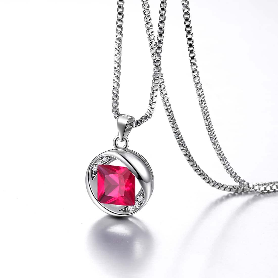 Tokyo Mart Round Birthstone July Ruby Necklace Pendant Women Girls Jewelry Birthday Gift
