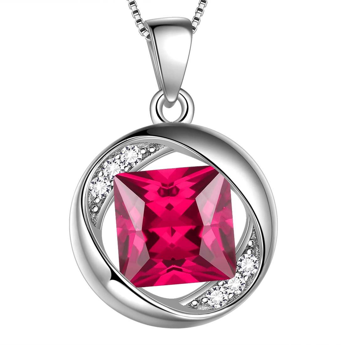 Tokyo Mart Round Birthstone July Ruby Necklace Pendant Women Girls Jewelry Birthday Gift