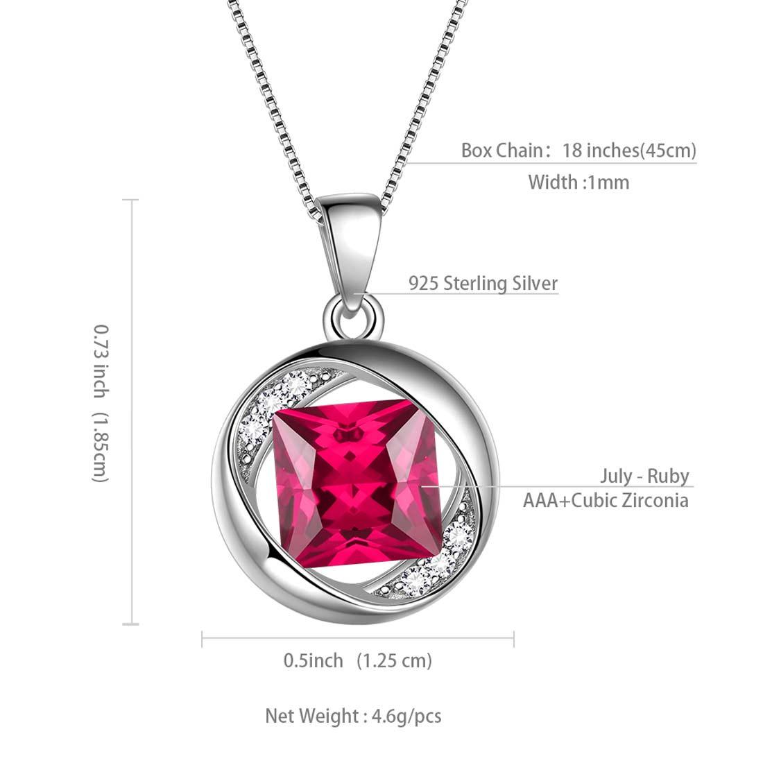 Tokyo Mart Round Birthstone July Ruby Necklace Pendant Women Girls Jewelry Birthday Gift