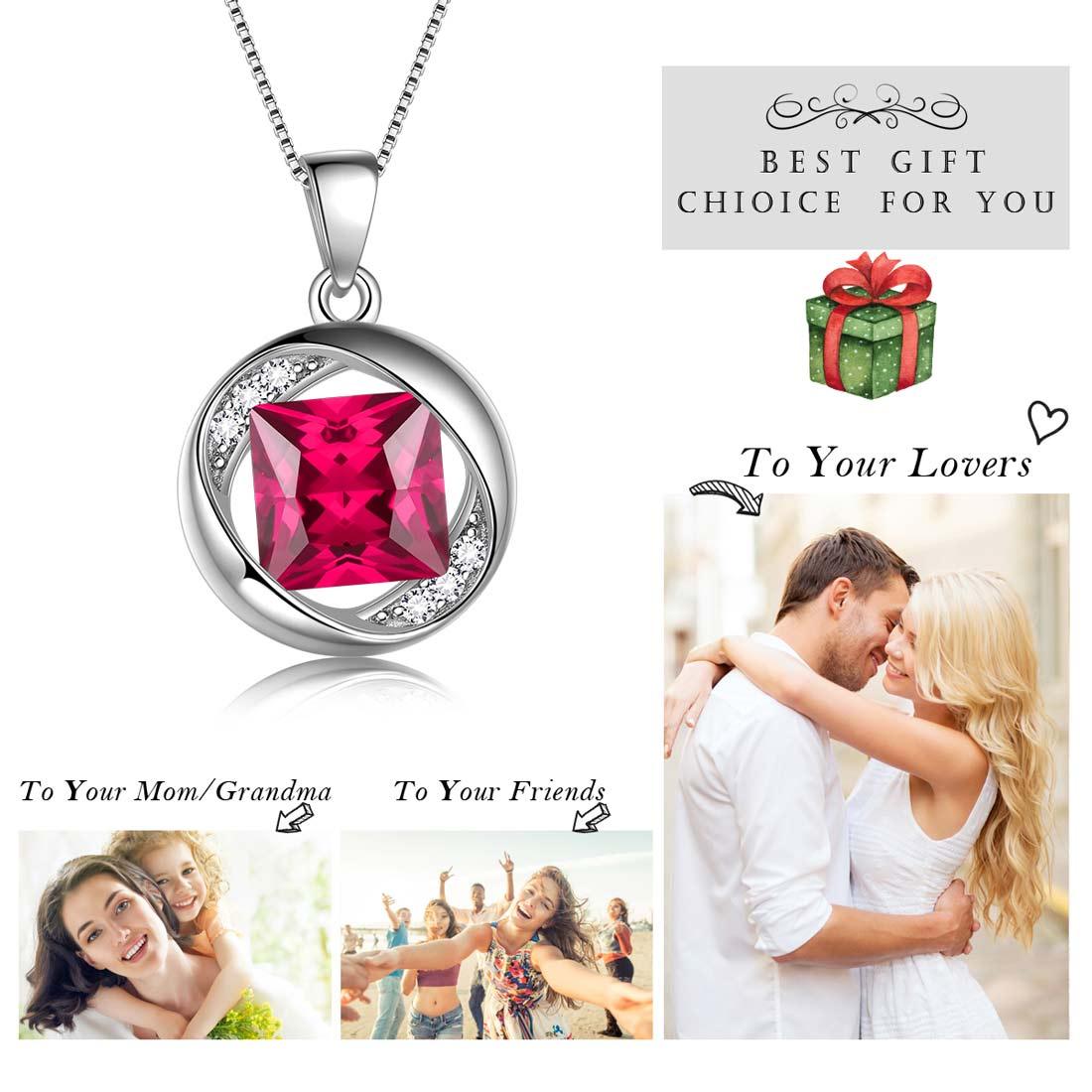 Tokyo Mart Round Birthstone July Ruby Necklace Pendant Women Girls Jewelry Birthday Gift