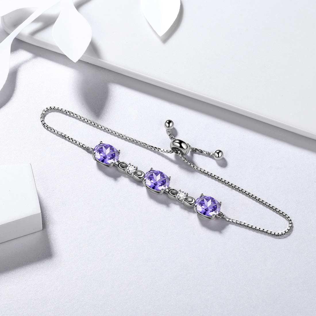 Tokyo Mart Round Birthstone June Alexandrite Bracelet Women Girls Jewelry Birthday Gift Sterling Silver