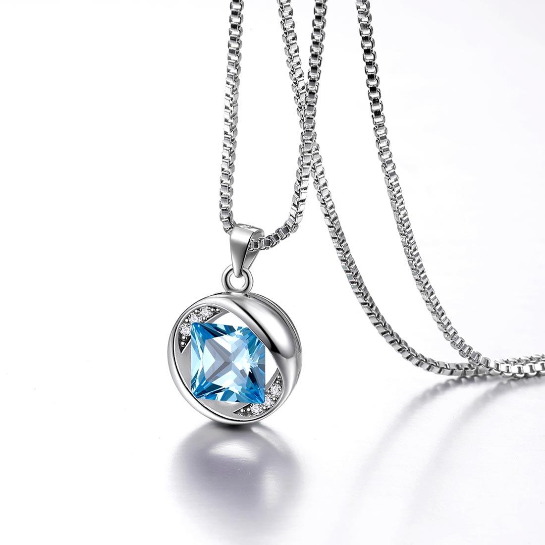 Tokyo Mart Round Birthstone March Aquamarine Necklace Pendant Women Girls Jewelry Birthday Gift
