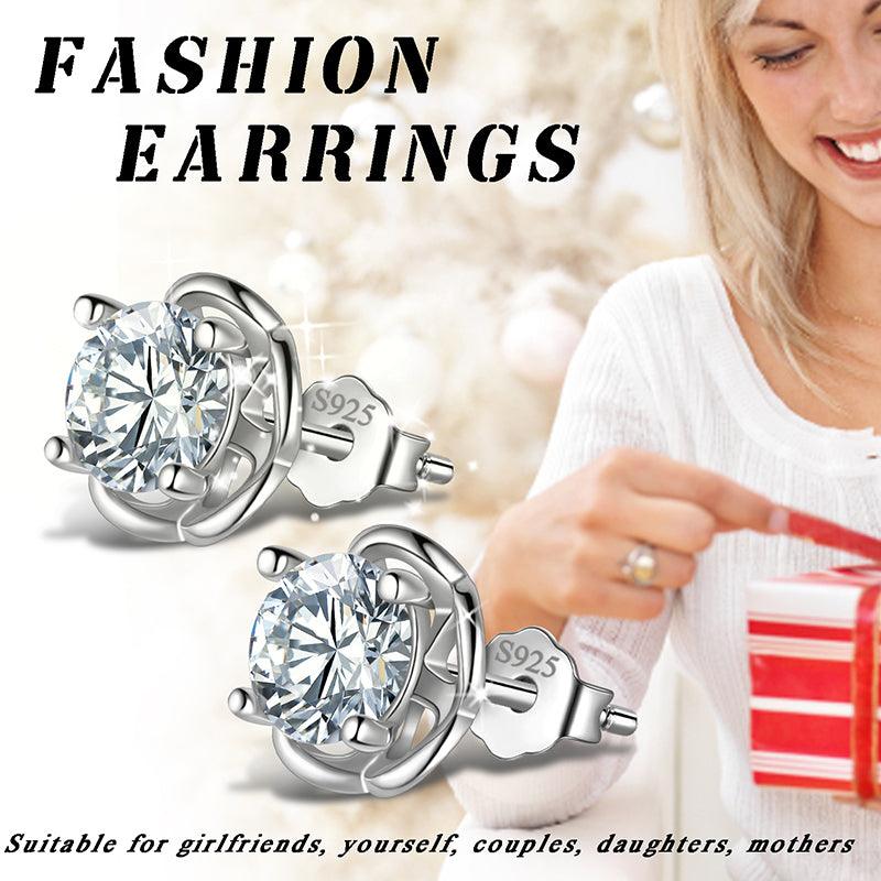 Tokyo Mart Round Moissanite Stud Earrings Women Girls Jewelry 925 Sterling Silver