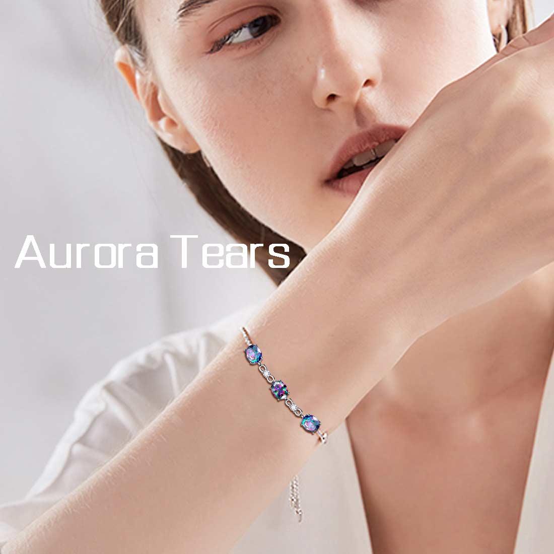 Tokyo Mart Round Rainbow Mystic Topaz Bracelet Women Girls Jewelry Birthday Gift Sterling Silver