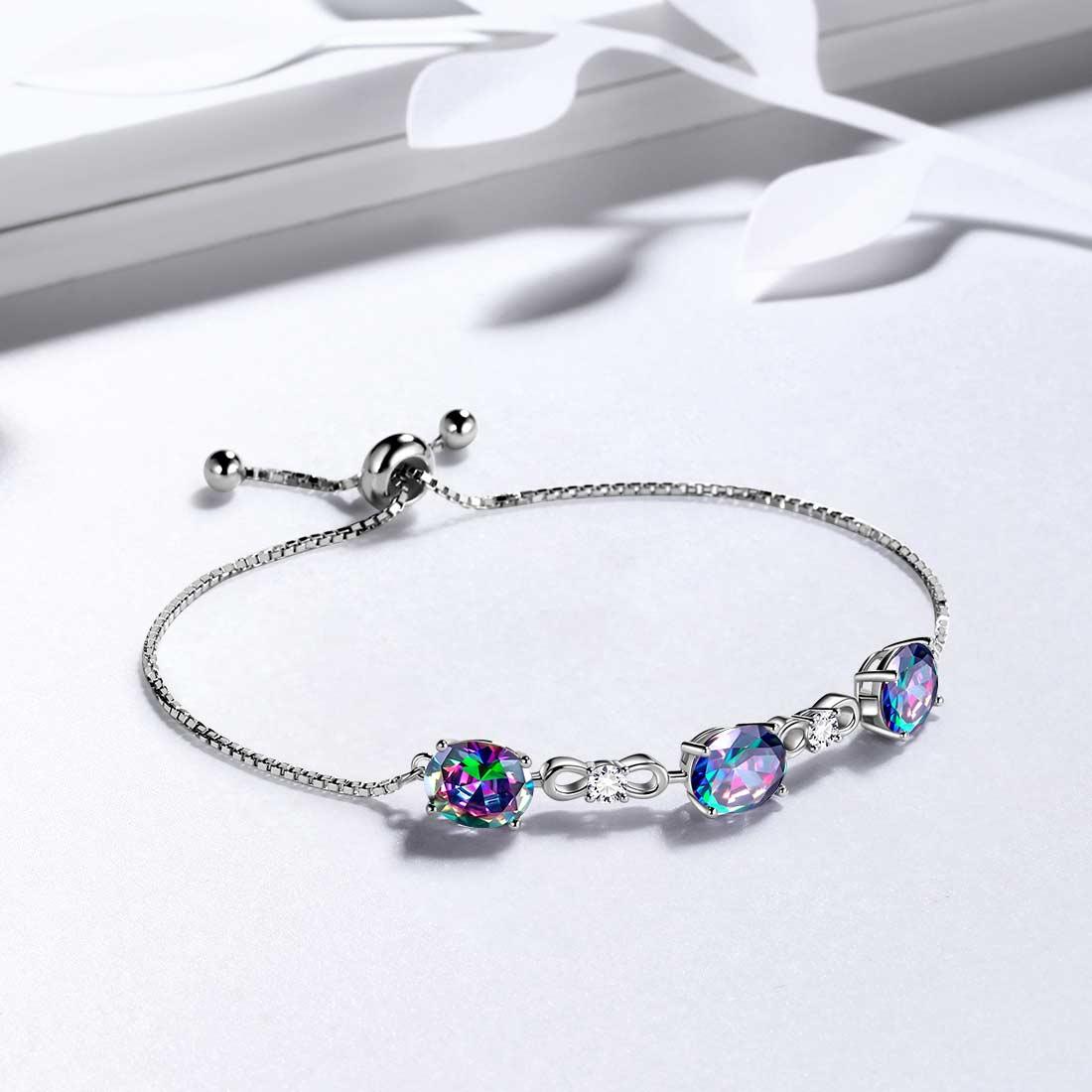 Tokyo Mart Round Rainbow Mystic Topaz Bracelet Women Girls Jewelry Birthday Gift Sterling Silver