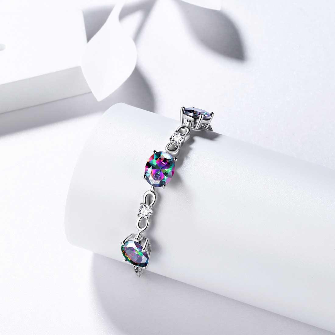 Tokyo Mart Round Rainbow Mystic Topaz Bracelet Women Girls Jewelry Birthday Gift Sterling Silver