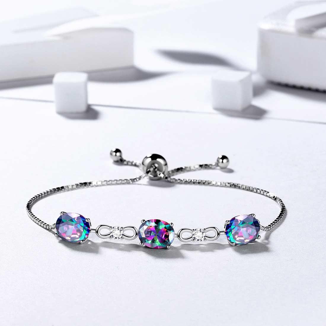 Tokyo Mart Round Rainbow Mystic Topaz Bracelet Women Girls Jewelry Birthday Gift Sterling Silver