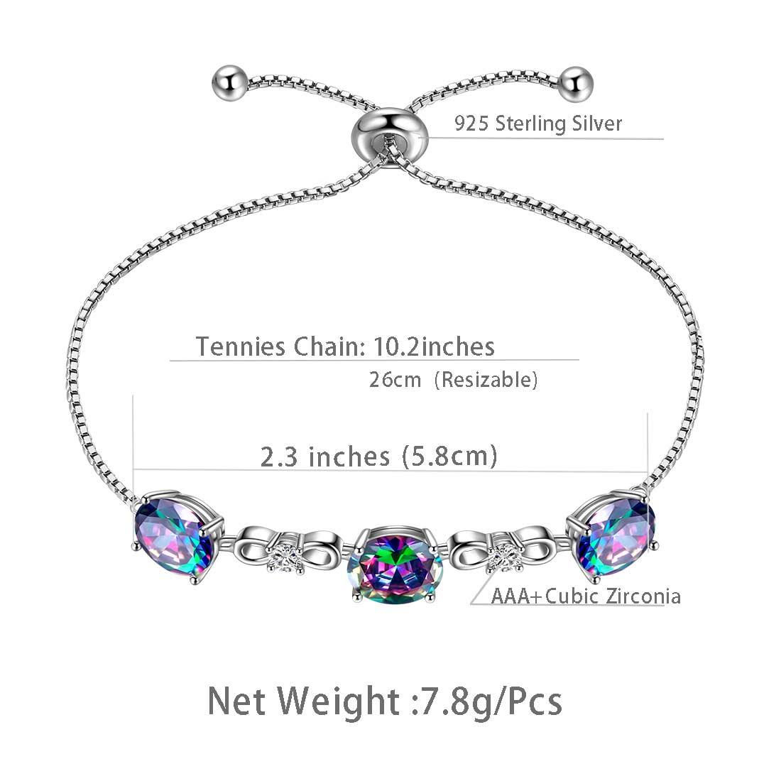 Tokyo Mart Round Rainbow Mystic Topaz Bracelet Women Girls Jewelry Birthday Gift Sterling Silver