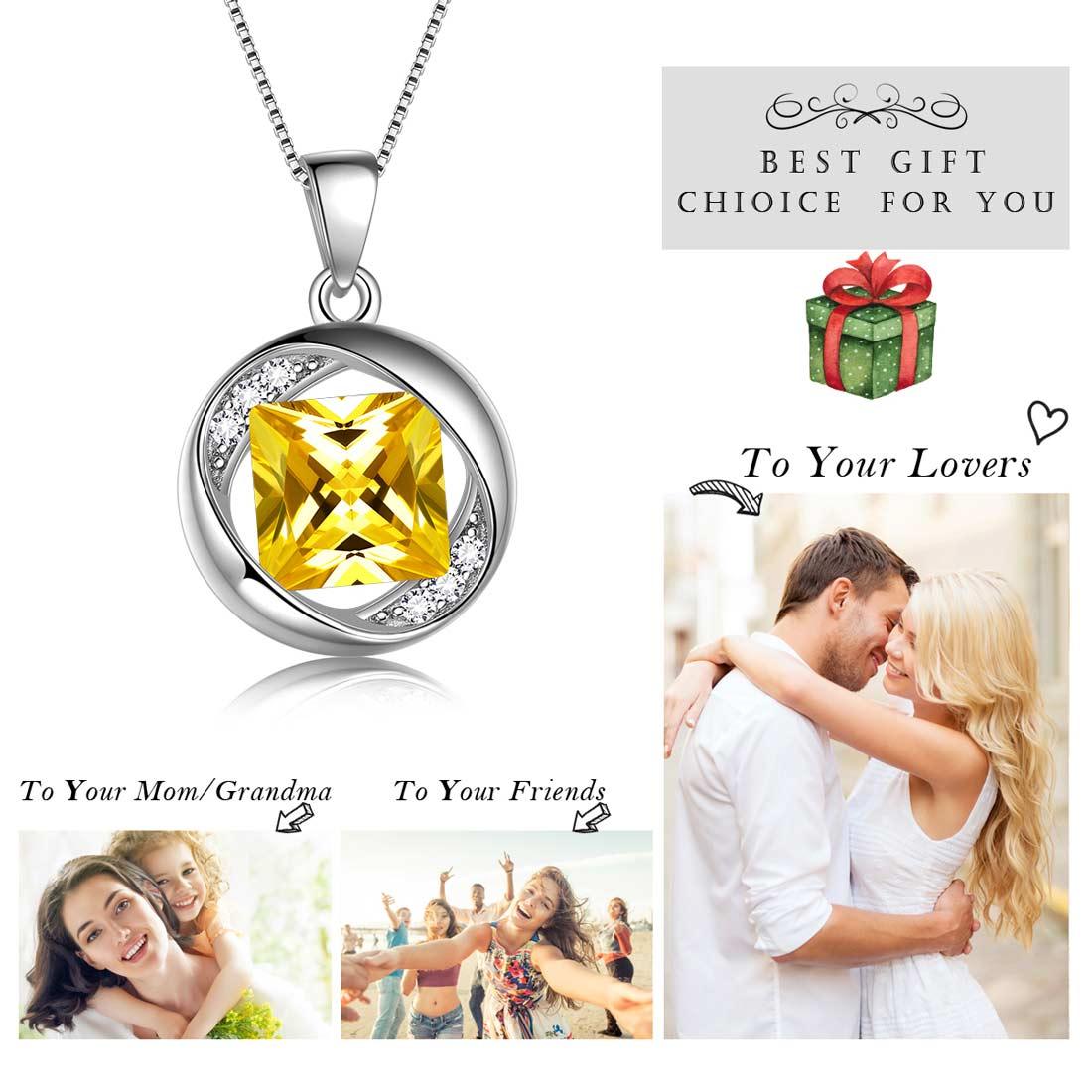 Tokyo Mart Round Birthstone November Citrine Necklace Pendant Women Girls Jewelry Birthday Gift