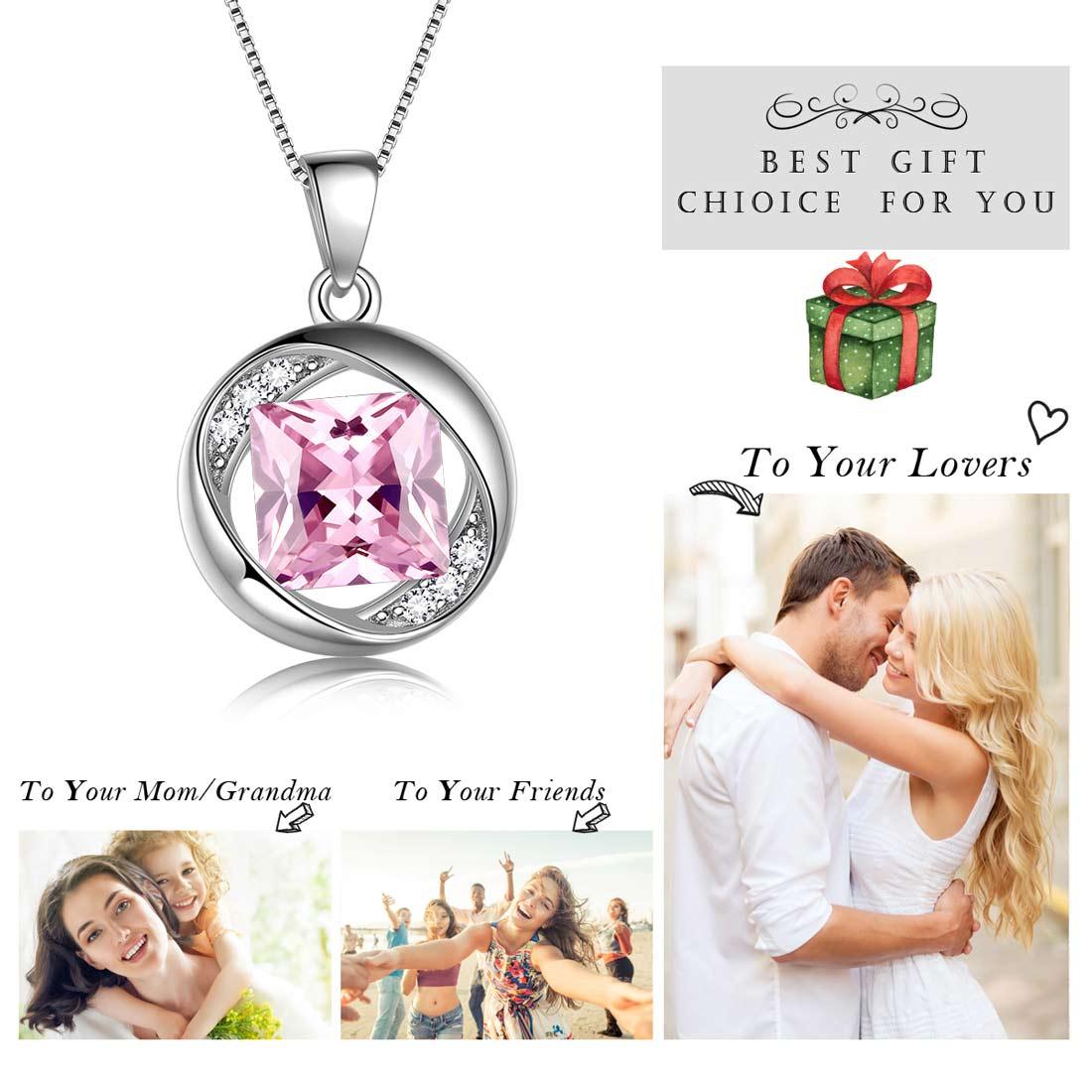 Tokyo Mart Round Birthstone October Tourmaline Necklace Pendant Women Girls Jewelry Birthday Gift