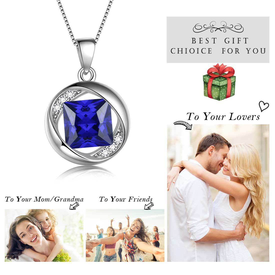 Tokyo Mart Round Birthstone September Sapphire Necklace Pendant Women Girls Jewelry Birthday Gift