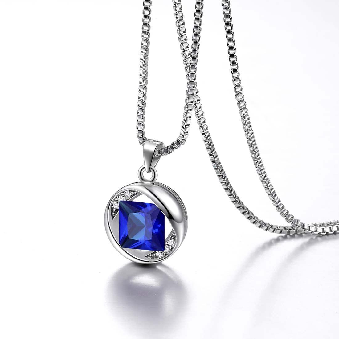 Tokyo Mart Round Birthstone September Sapphire Necklace Pendant Women Girls Jewelry Birthday Gift