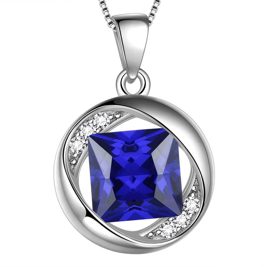 Tokyo Mart Round Birthstone September Sapphire Necklace Pendant Women Girls Jewelry Birthday Gift