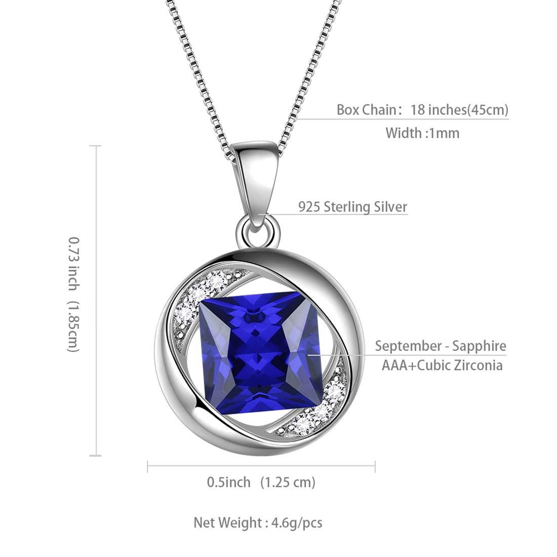 Tokyo Mart Round Birthstone September Sapphire Necklace Pendant Women Girls Jewelry Birthday Gift