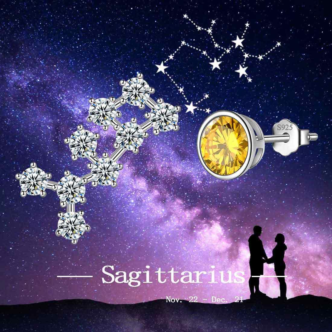 Tokyo Mart Sagittarius Earrings November Birthstone Zodiac Studs Women Girls Jewelry Birthday Gift