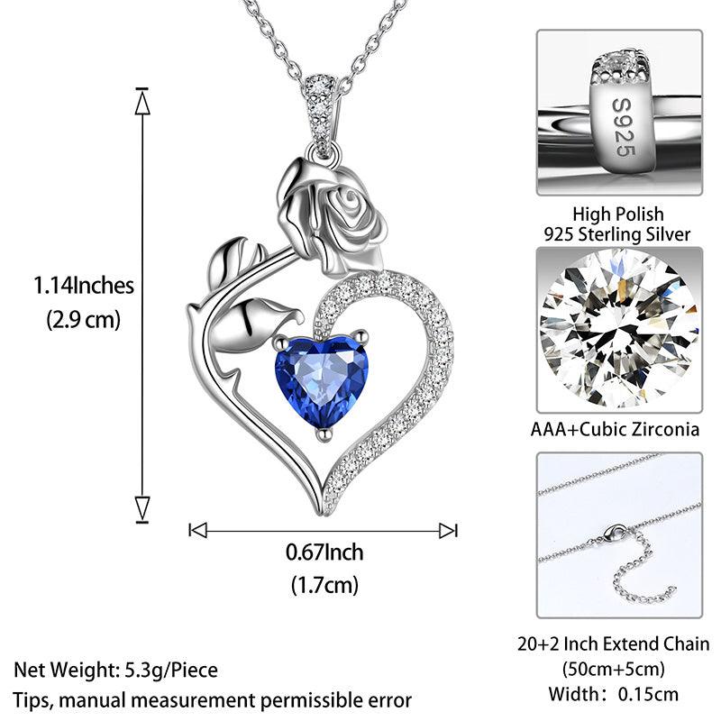 Tokyo Mart September Sapphire Necklace Women Heart Birthstone Pendant Flower Rose Jewelry Birthday Gifts