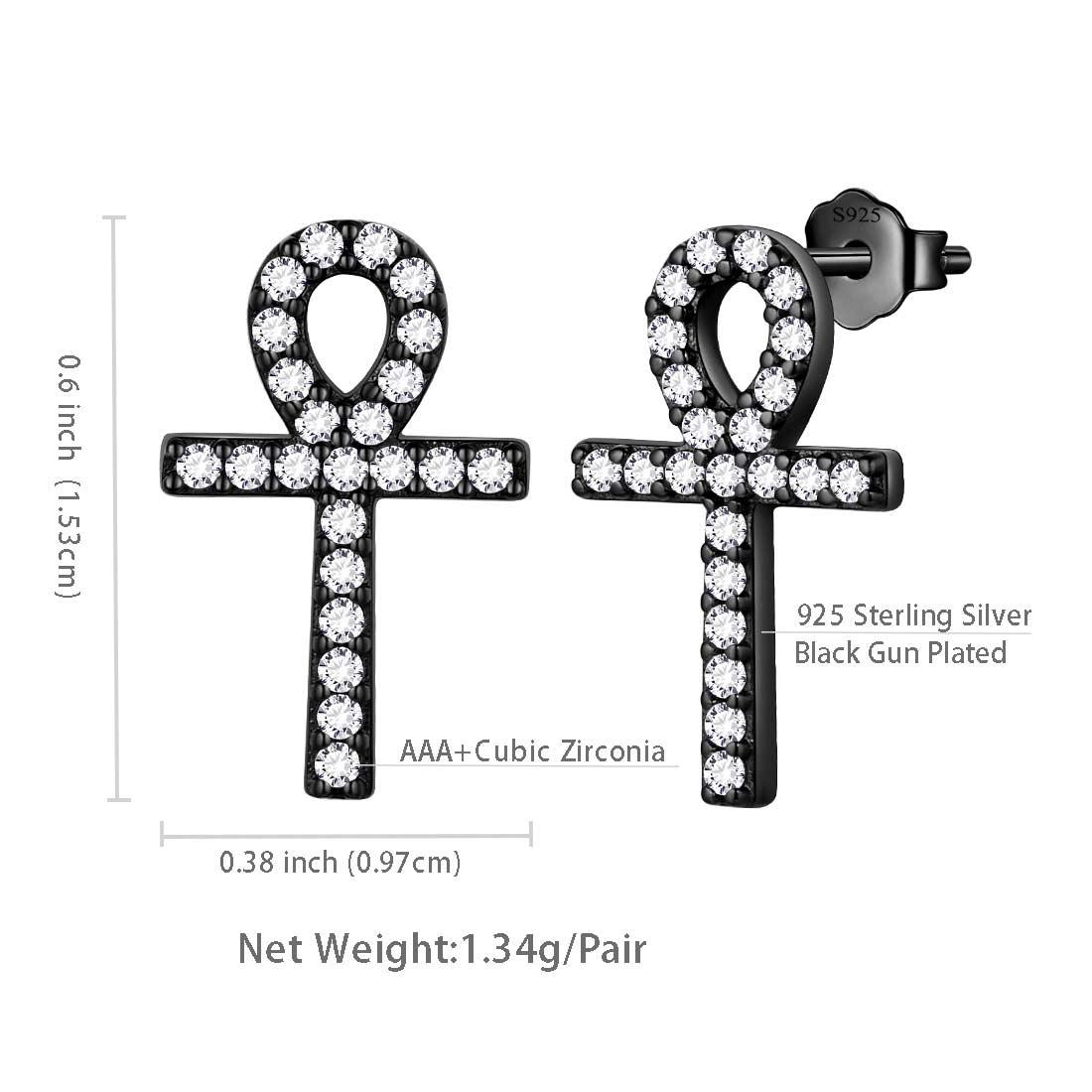 Tokyo Mart Small Ankh Cross Stud Earrings Women Mens Jewelry Sterling Silver