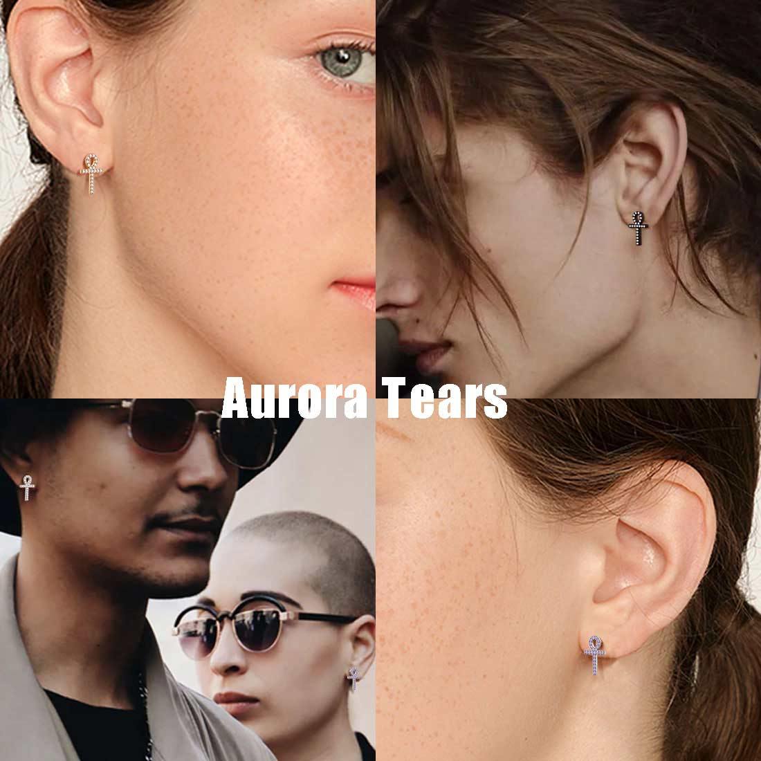 Tokyo Mart Small Ankh Cross Stud Earrings Women Mens Jewelry Sterling Silver