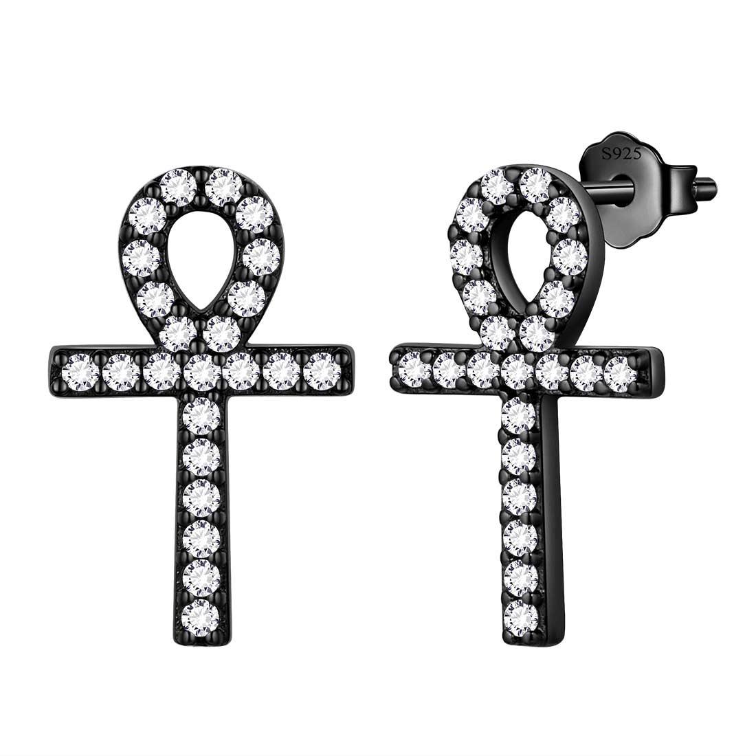 Tokyo Mart Small Ankh Cross Stud Earrings Women Mens Jewelry Sterling Silver