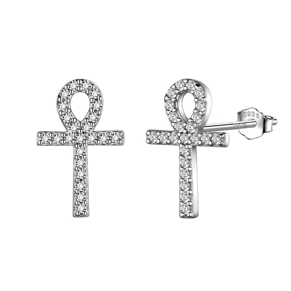 Tokyo Mart Small Ankh Cross Stud Earrings Women Mens Jewelry Sterling Silver