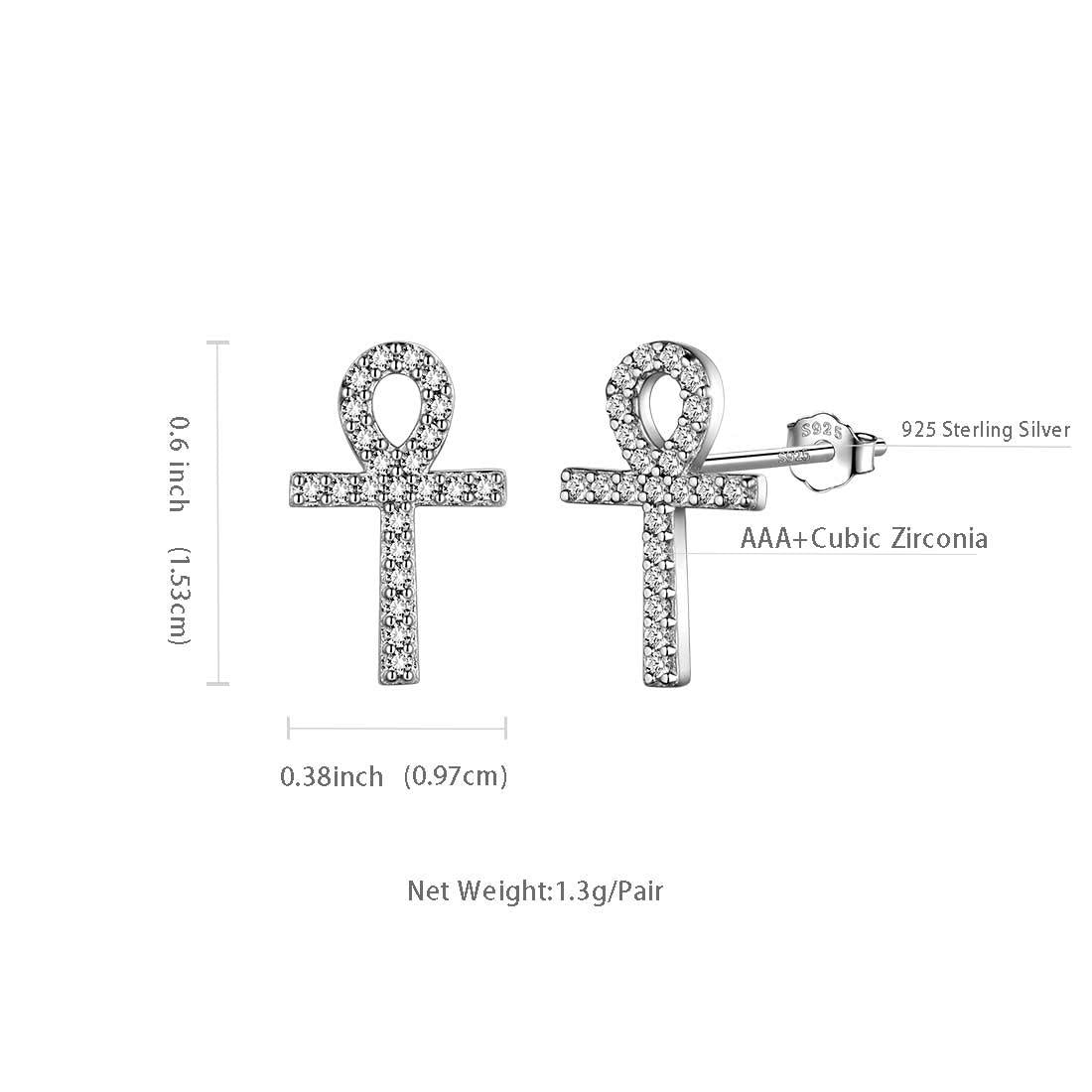 Tokyo Mart Small Ankh Cross Stud Earrings Women Mens Jewelry Sterling Silver