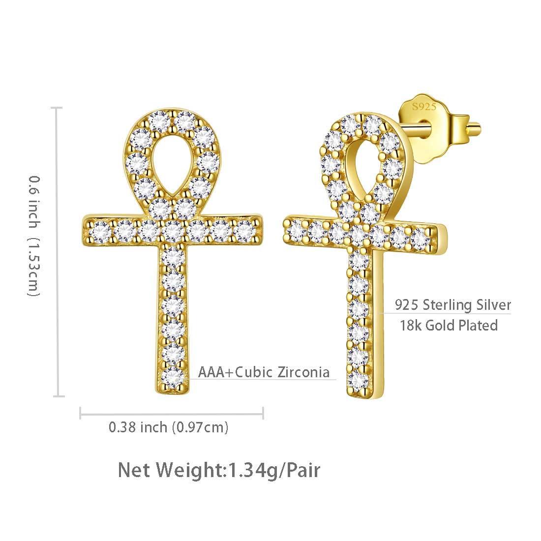 Tokyo Mart Small Ankh Cross Stud Earrings Women Mens Jewelry Sterling Silver