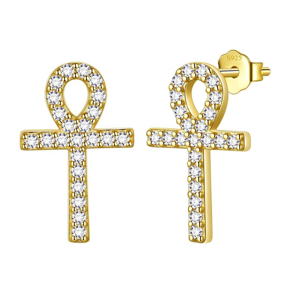 Tokyo Mart Small Ankh Cross Stud Earrings Women Mens Jewelry Sterling Silver