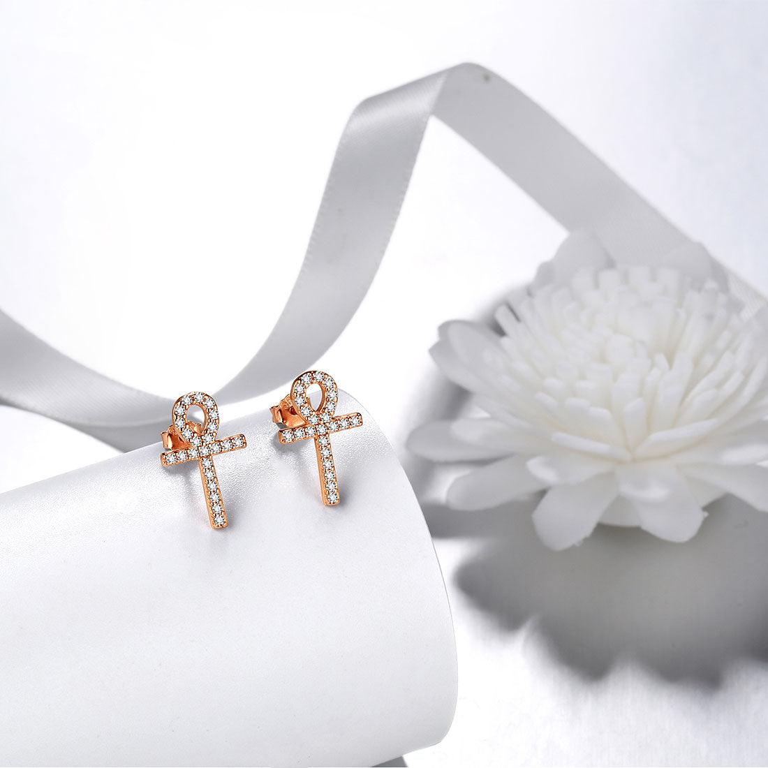Tokyo Mart Small Ankh Cross Stud Earrings Women Mens Jewelry Sterling Silver