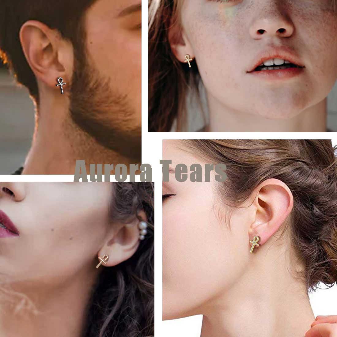 Tokyo Mart Small Ankh Cross Stud Earrings Women Mens Jewelry Sterling Silver