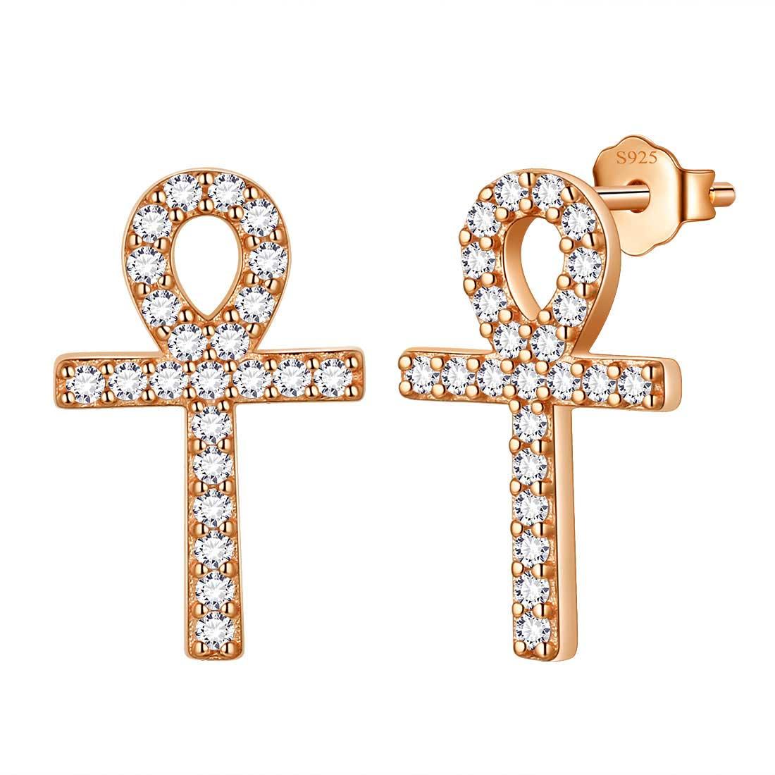 Tokyo Mart Small Ankh Cross Stud Earrings Women Mens Jewelry Sterling Silver