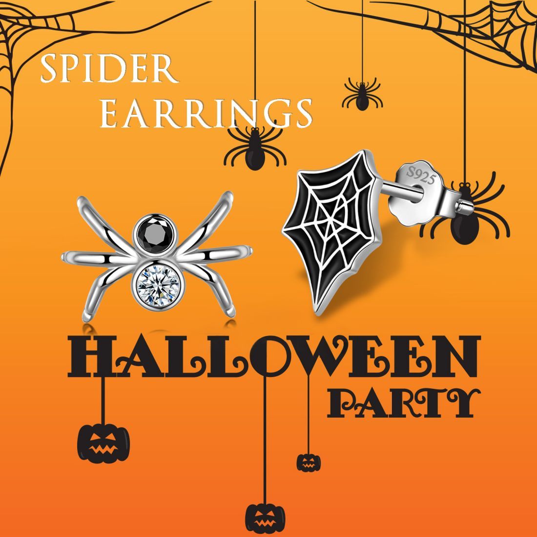 Tokyo Mart Asymmetry Spider Stud Earrings Women Jewelry Halloween Party Costume Accessories