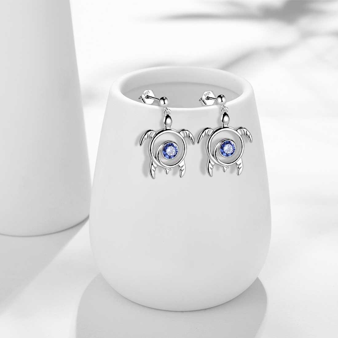 Tokyo Mart Turtle Birthstone December Tanzanite Earrings Dangle Women Girls Jewelry Birthday Gift Sterling Silver