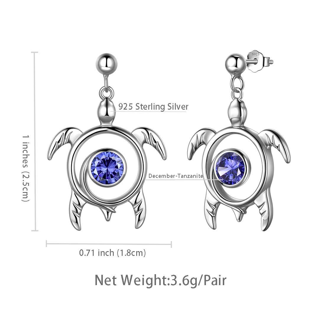 Tokyo Mart Turtle Birthstone December Tanzanite Earrings Dangle Women Girls Jewelry Birthday Gift Sterling Silver