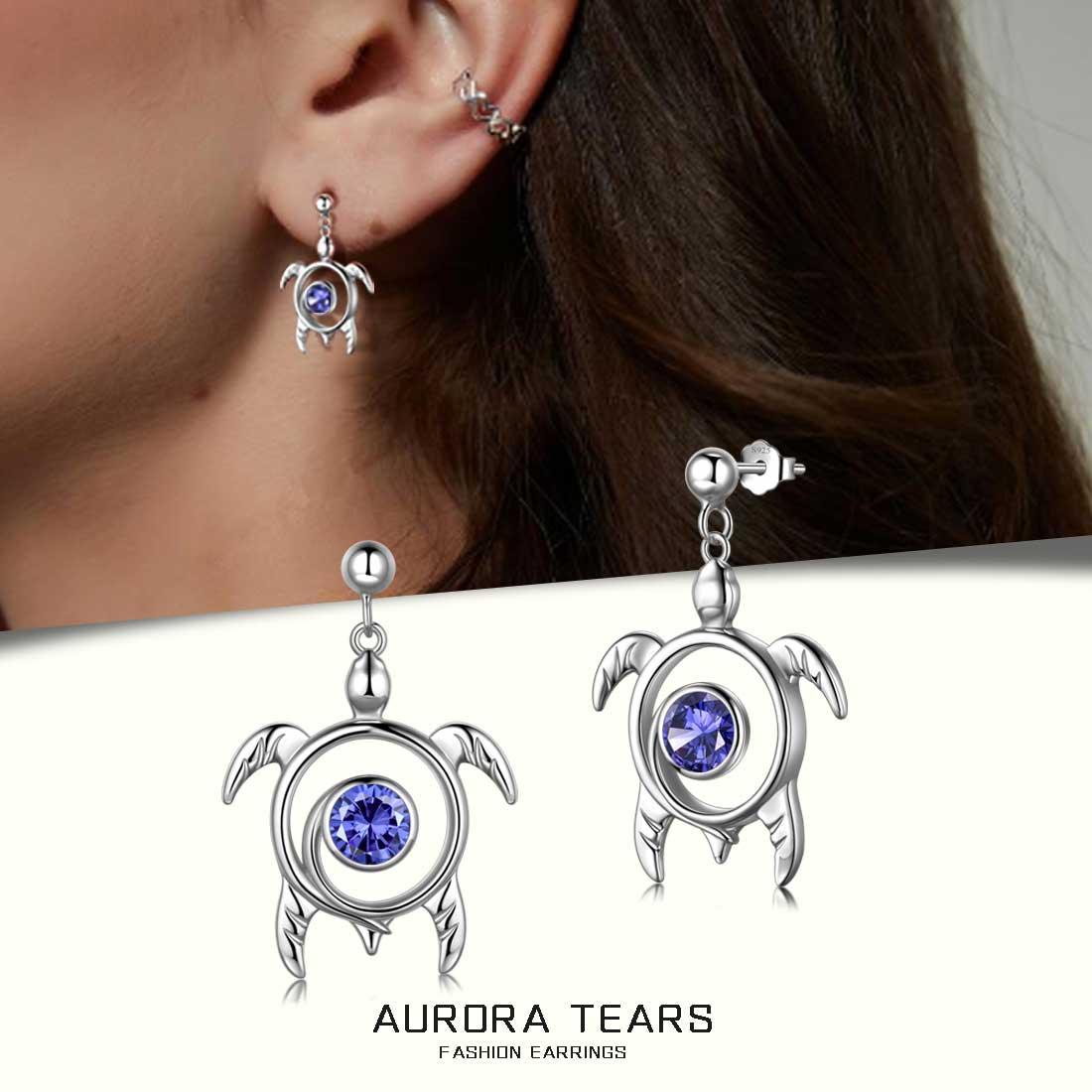 Tokyo Mart Turtle Birthstone December Tanzanite Earrings Dangle Women Girls Jewelry Birthday Gift Sterling Silver