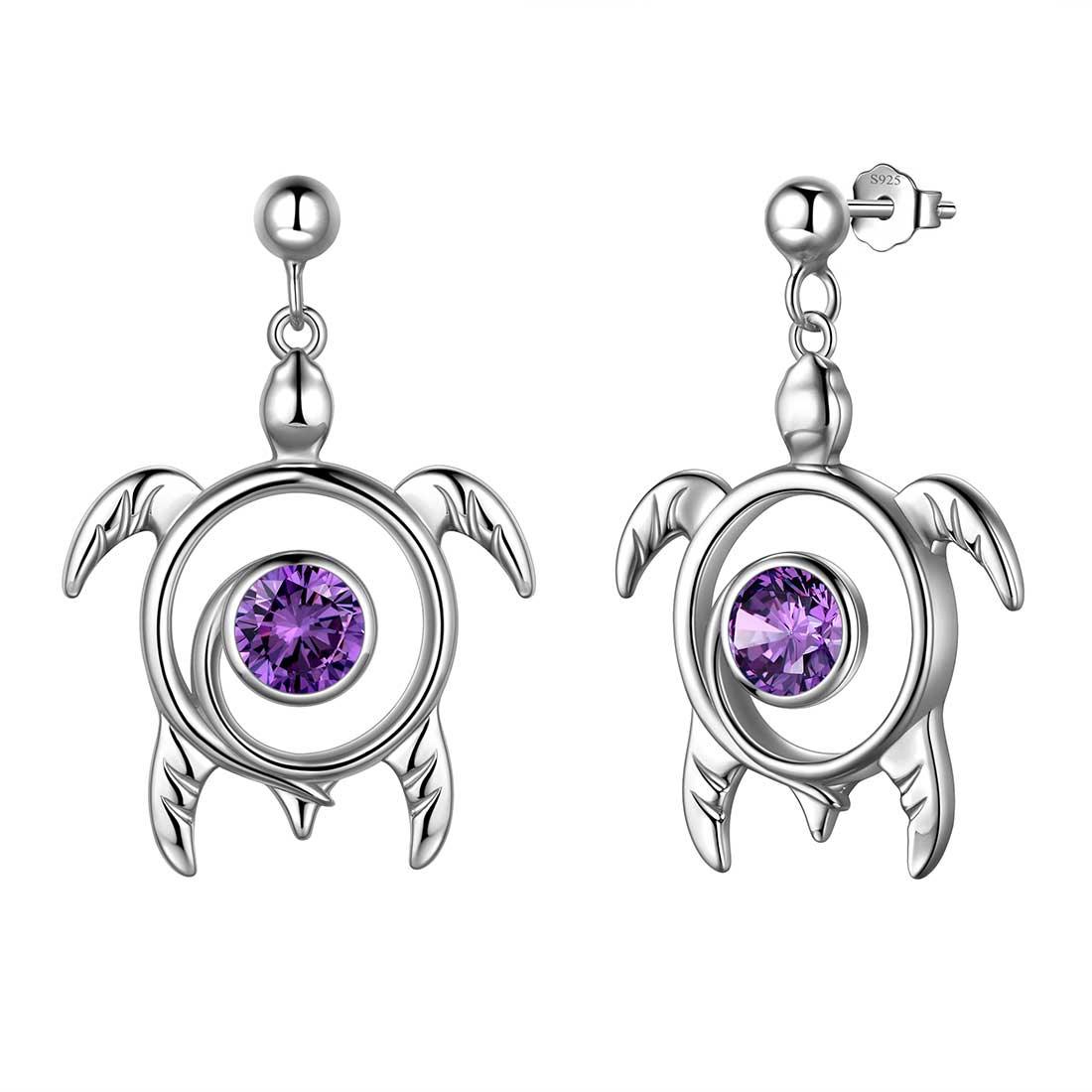 Tokyo Mart Turtle Birthstone February Amethyst Earrings Dangle Women Girls Jewelry Birthday Gift Sterling Silver