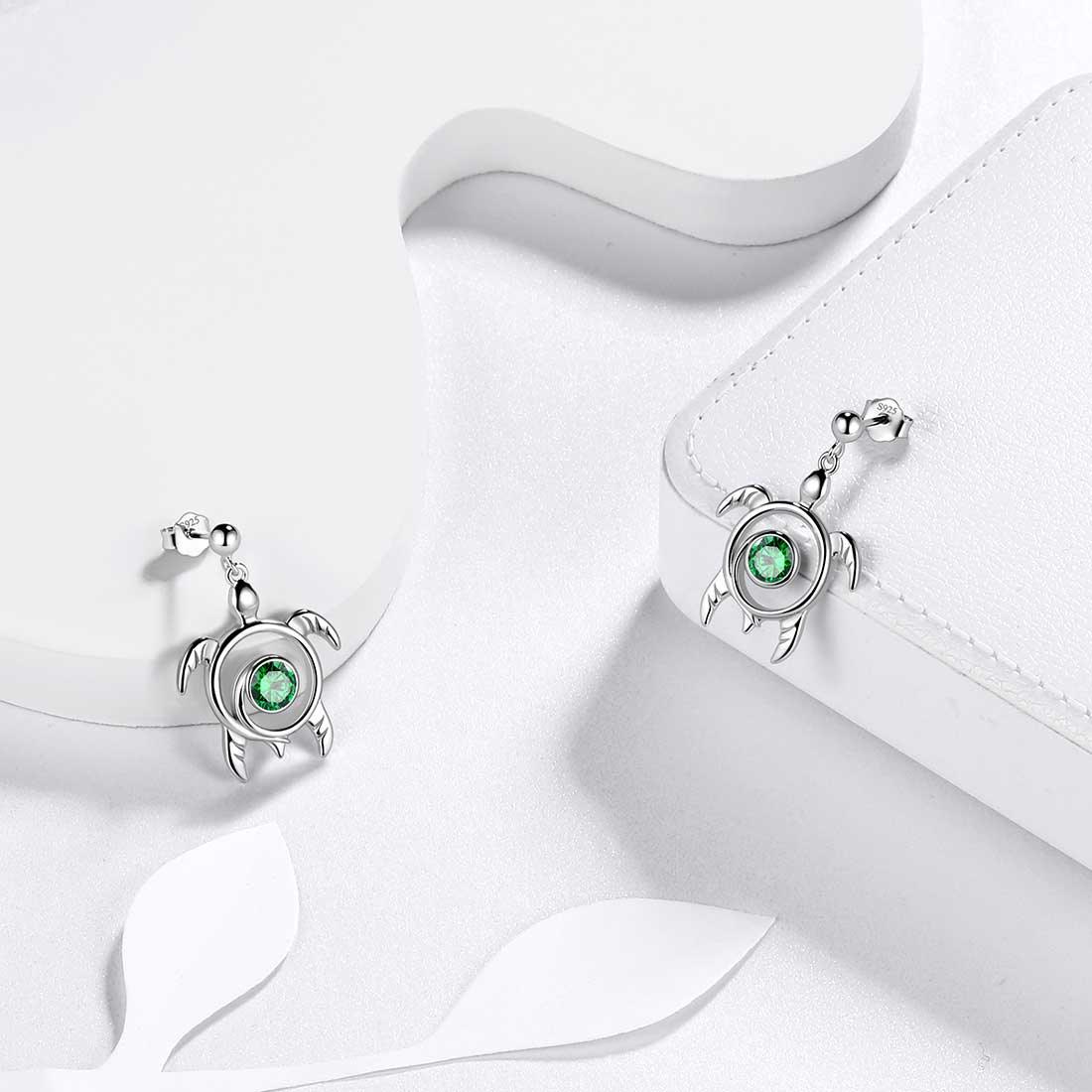Tokyo Mart Turtle Birthstone May Emerald Earrings Dangle Women Girls Jewelry Birthday Gift Sterling Silver