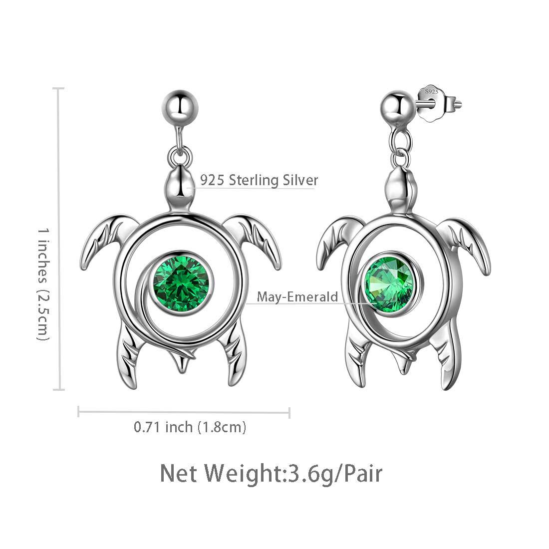 Tokyo Mart Turtle Birthstone May Emerald Earrings Dangle Women Girls Jewelry Birthday Gift Sterling Silver