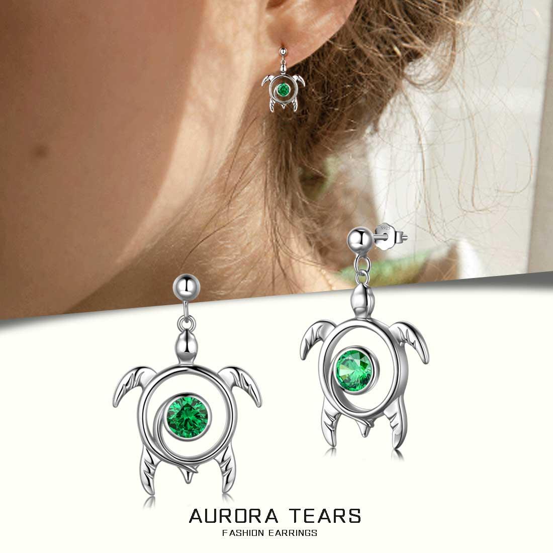 Tokyo Mart Turtle Birthstone May Emerald Earrings Dangle Women Girls Jewelry Birthday Gift Sterling Silver