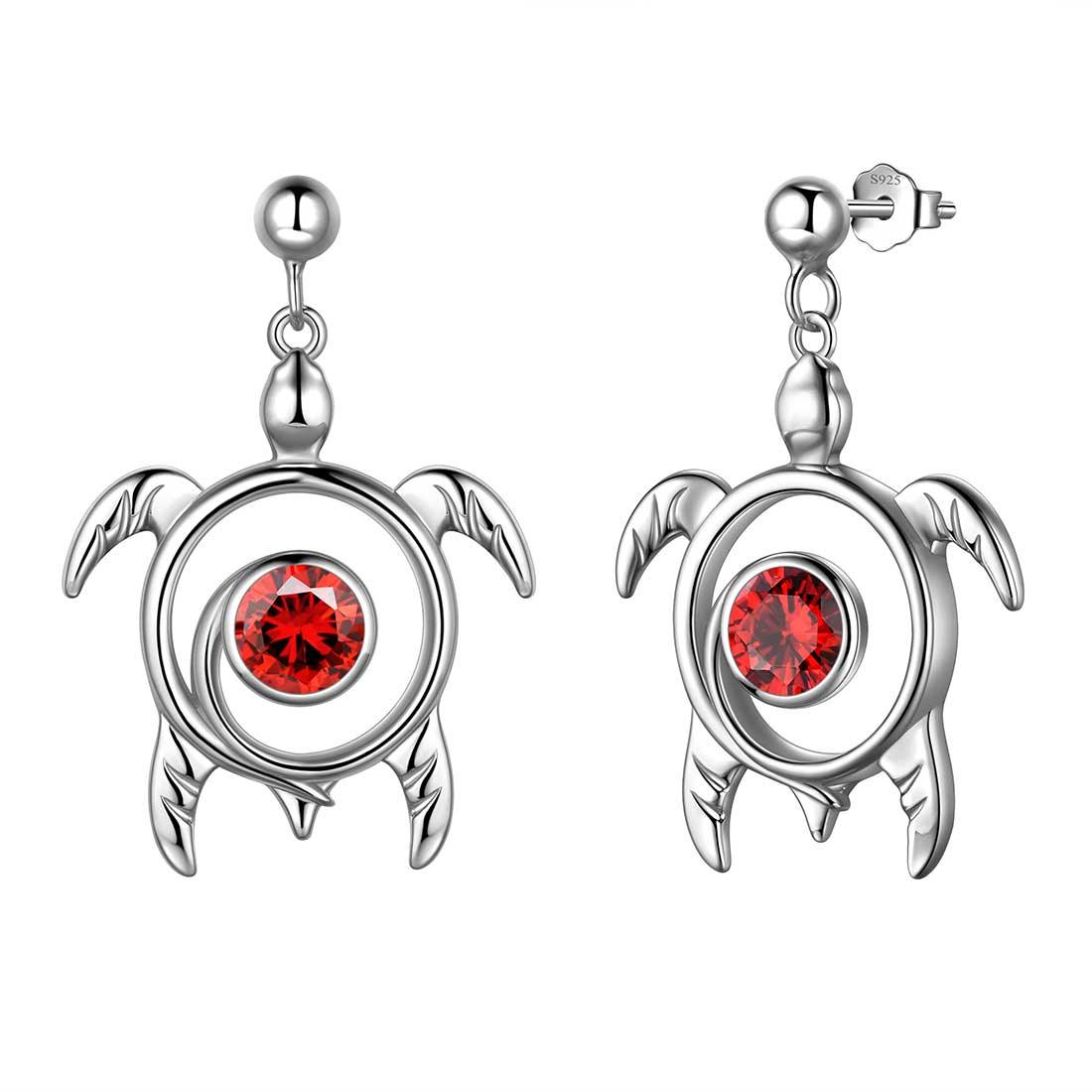 Tokyo Mart Turtle Birthstone January Garnet Earrings Dangle Women Girls Jewelry Birthday Gift Sterling Silver