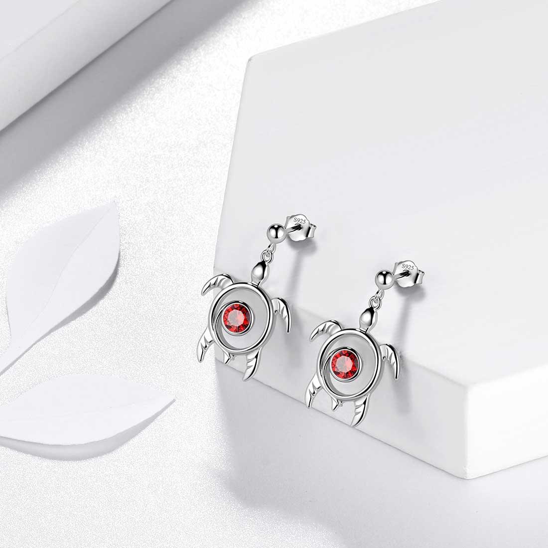 Tokyo Mart Turtle Birthstone January Garnet Earrings Dangle Women Girls Jewelry Birthday Gift Sterling Silver