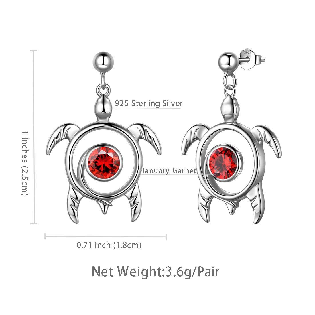 Tokyo Mart Turtle Birthstone January Garnet Earrings Dangle Women Girls Jewelry Birthday Gift Sterling Silver